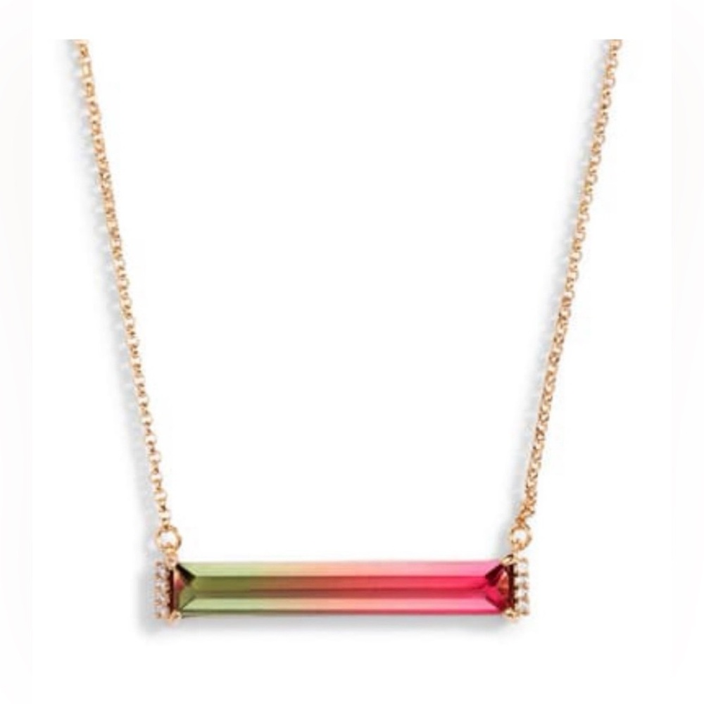 kate spade delicate gold tone chain bar necklace pink multi geo gems nwt - Picture 8 of 9